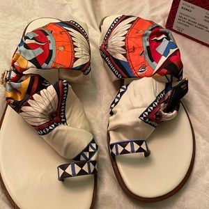 Tory Burch size 10.5 Selby scarf satin print sandal . Brand new